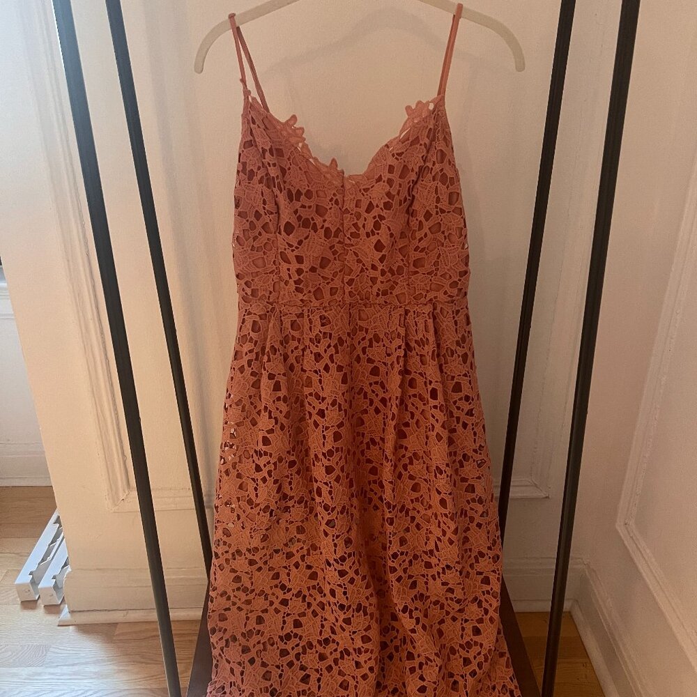 Astr Pink Lace Midi Dress Spaghetti Strap Sweetheart